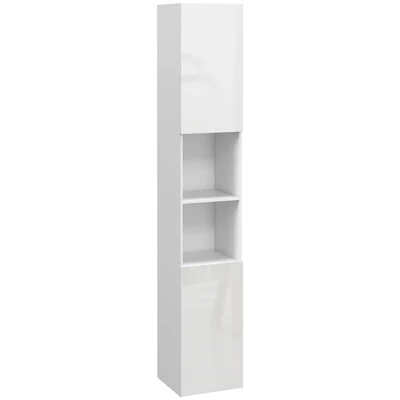 Image of kleankin High Gloss Slim Bathroom Cabinet, Free Standing Storage Cabinet with 2 Open Shelves, Door Cupboards and Adjustable White