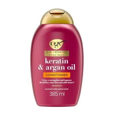 Image of OGX Anti Frizz Keratin Smoothing Oil 5 in 1 Sulfate Free Hair Conditioner, 385ml