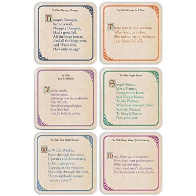 Image of Brainbox Candy Funny Rude Offensive &#039;Rotten Rhymes&#039; Coasters 6 Pack… (No Gift Box)