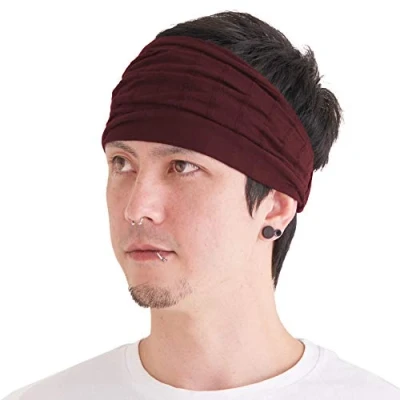 Image of CHARM Wide Headband Bandana for Women Mens Large Hair Turban Head Wraps Boho Band Enge (Burgundy)