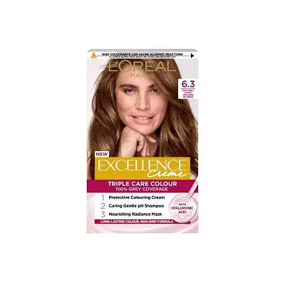Image of L&#039;Oréal Paris Excellence Crème Permanent Hair Dye, Radiant At Home Colour with Up to 100% Grey Coverage, Pro Keratin, 8 Weeks of Colour, Colour: 6.3 Natural Light Golden Blonde