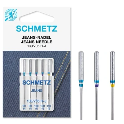 Image of Sewing Machine Needles Schmetz Jeans (Denim), Various Assorted Sizes 90/14, 100/16 &amp; 110/18, Single Packet