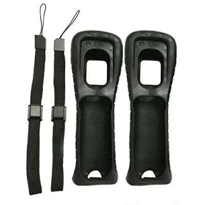 Image of 2 x Black Silicone Skin Case Cover With Wrist Strap For Wii Remote