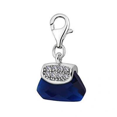 Image of Quiges Crystal Blue Cubic Zirconia 3D Handbag Clip On Charm Pendant Silver Plated Women&#039;s Jewellery