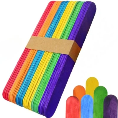 Image of Kids B Crafty 50 Jumbo Wooden Craft Lollipop Sticks Colours Mixed 150mm X 19mm Giant Lolly Bright Coloured Primary School Supplies Garden Plant Identifier