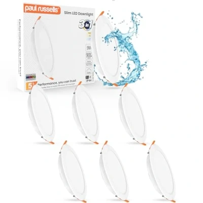 Image of paul russells Bathroom Spot Lights Ceiling, 9W Led Round Panels 3 CCT Light, 900LM, 3000K,4000K,6500K, Downlights spotlights for Panel Lighting (Non Dimmable), 6 Packs