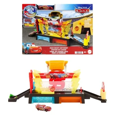 Image of Mattel Disney and Pixar Cars Color Changers Car Wash Playset with Changing Lightning McQueen Toy Vehicle, 20 Inches Long, Connects to Other Sets, JBM70