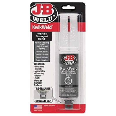 Image of J B Weld 50176 KwikWeld Steel Reinforced Epoxy Syringe Dries Dark Grey 25 ml by