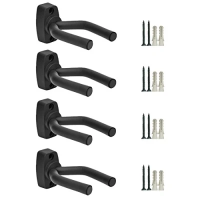 Image of 4 Pack Guitar Hanger Hook Holder Wall Mount Display Acoustic Stand Ukulele Bass Mandolin Banjo Mounts Hangers Black