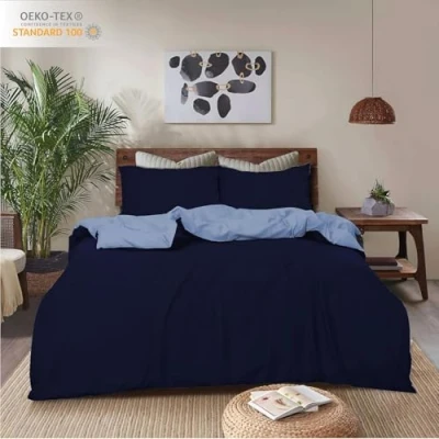 Image of REHAN &amp; CO King Duvet Cover Sets Soft Brushed Microfiber Bedding Reversible Quilt With Pillow Cases (Navy/Blue)