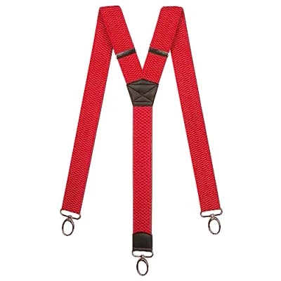 Image of Olata Heavy Duty Y Shape Braces/Suspenders with Carabiner Clips 4cm. Red