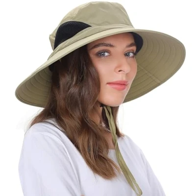 Image of EINSKEY Unisex Sun Hat, Waterproof Wide Brim Bucket Hat Packable Boonie for Fishing Hiking Gardening Safari Beach Khaki