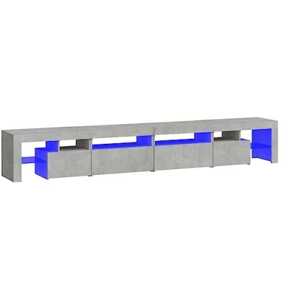 Image of vidaXL TV Cabinet with LED Lights, Modern Media Unit Storage, Featured in Engineered Wood, Concrete Grey, Ideal for Living Room, Lounge Area
