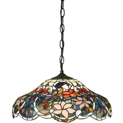 Image of Sullivan 1 Light Medium Ceiling Pendant Dark Bronze, Tiffany glass, E27