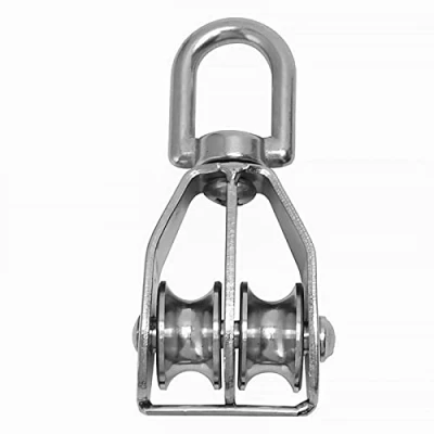 Image of ExcInter Single Pulley M15 Steel Wheel Block Heavy Duty Roller Loading 304 Stainless Silver (Double M25)