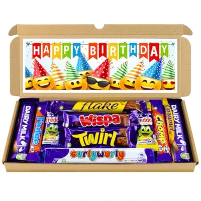 Image of Birthday Chocolate Hamper, Letterbox Gift Selection Box of 10 Fullsize Cadbury Dairy Milk bars, For 13th 16th 18th 21st Gifts Kids