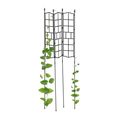 Image of Relaxdays Garden Trellis Set of 3, Metal &amp; Plastic, HxW: 124 x 14.5 cm, Growth Support Tomatoes Climbing Plants, Black