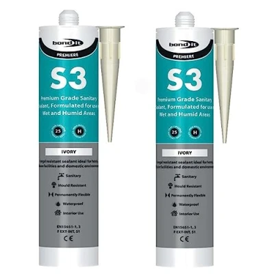 Image of Bond it 310ml S3 Grade Sanitary Silicone Sealant High Performance Bathroom Bath Kitchen Sink Shower Anti Mould Window Fungal Resistant Premium EU3 (Ivory, 2)