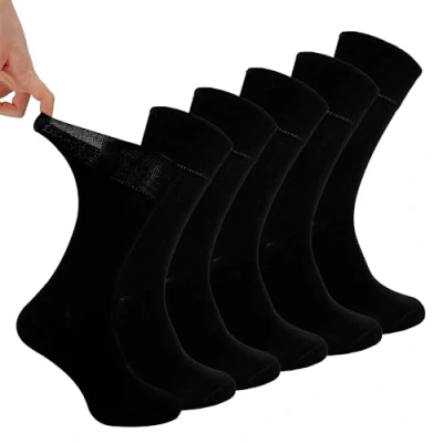 Image of IOMI Footnurse Mens 6 pack loose non elastic diabetic socks with hand linked toe seams in 5 colours (Black)(Size: 11 UK)