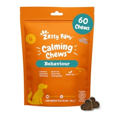 Image of Zesty Paws Calming Treats for Dogs Supplement Dog Anxiety Relief Relaxation, Stress &amp; Separation Ashwagandha, Green Tea L Tryptophan Alternative Tablets 60 Pcs