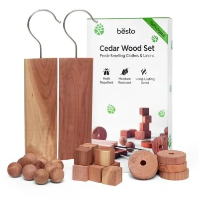 Image of Cedarwood Moth Repellent for Wardrobes, 28 Pcs 100% Natural Cedar Wood Discs, Rings &amp; Balls Storage Box, Drawers, Wardrobe Clothes, Ideal Killer Freshener