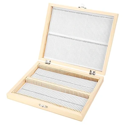 Image of Microscope Slide Box, Glass Wooden Storage Box with Lock for Lab Prepared Slides Storing Tool 22.8 * 18.8 3.5cm