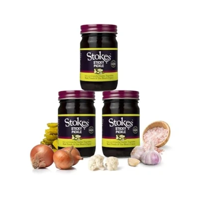 Image of Stokes Sticky Pickle 3PK, Perfect Pickled Chutney With Pork Pies Or A Cheese Sandwich, Award Winning Gluten Free Sandwich Made Black Treacle &amp; Molasses, Sweet Spicy, 430g Jar