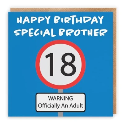 Image of Hunts England Brother 18th Birthday Card Happy Special Warning Officially An Adult Road Sign Collection Fun Funny
