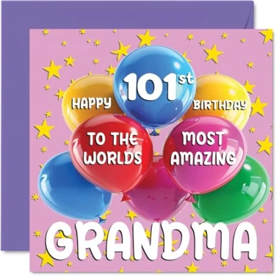 Image of 101st Grandma Birthday Card World&#039;s Most Amazing Happy for from Granddaughter Grandson, 145mm x Age 101 One Hundred &amp; Greeting Cards Granny