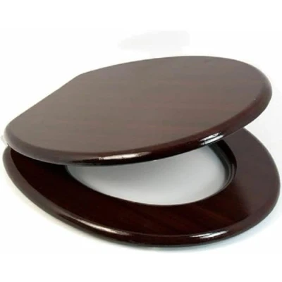 Image of New 18&quot; MDF Universal Bathroom WC Toilet SEAT Easy FIT with Fittings Wooden W/C (Mahogany)
