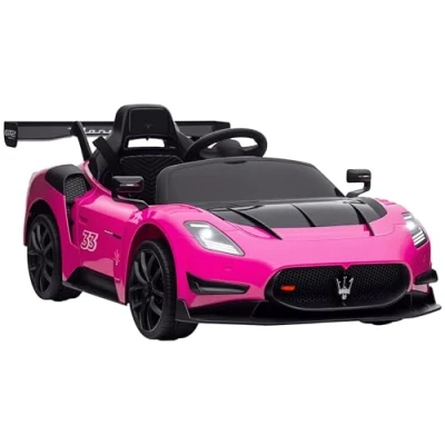 Image of AIYAPLAY Maserati GT2 Licensed 12V Kids Electric Ride on Car, Battery Powered Toy Car with Suspension System, Remote Control Music Horn Lights, Auxiliary Wheels, for Ages 3 5 Years Pink
