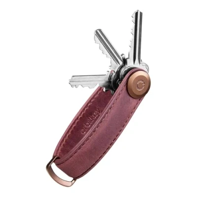 Image of orbitkey Crazy Horse Leather Key Organiser Mulled Wine, Burgundy, One Size