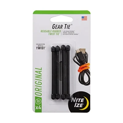 Image of Nite Ize GT3 4PK 01 Gear Reusable Rubber Twist Tie, 3&quot; 4 Pack, Black, Count