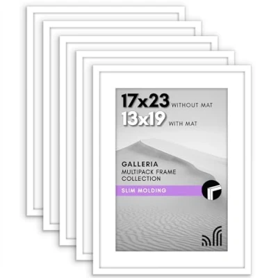 Image of Americanflat 17x23 Picture Frame Set of 5 White Polished Plexiglass Horizontal/Vertical Orientation Modern Style Great Gift for All Occasions