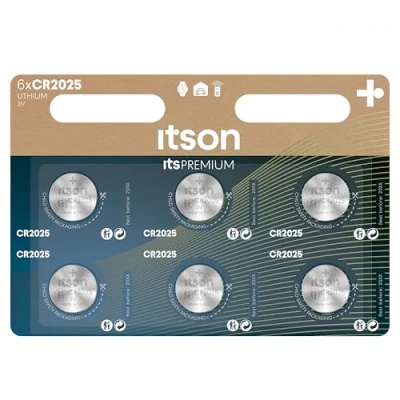 Image of ITSON, CR2025 battery, 3V, coin lithium pack of 6, best for car keys, watches and heart rate monitors