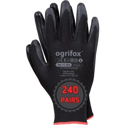 Image of Ogrifox OX ECOLAT Latex Gloves, Protective Work Gardening Gloves OX.11.702, Black, Size 9, 240 pairs