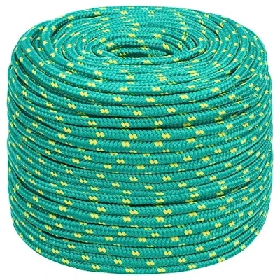 Image of &#039;vidaXL Polypropylene Boat Rope Green 10mm x 100m Durable Braided Line for Sailing, Boating, Yachting, Docking, and More