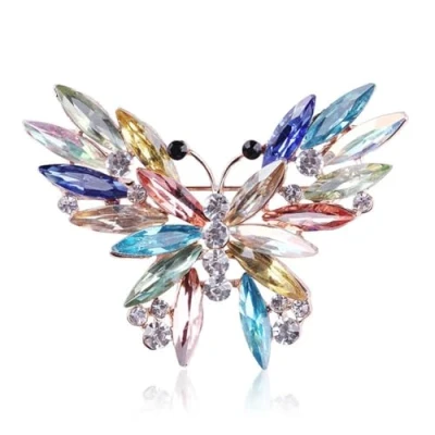 Image of Colorful Butterfly Brooch Elegant Rhinestone Crystal Insect Lapel Pin for Women Scarf Shawl Clothing Accessories Wedding Party Gift