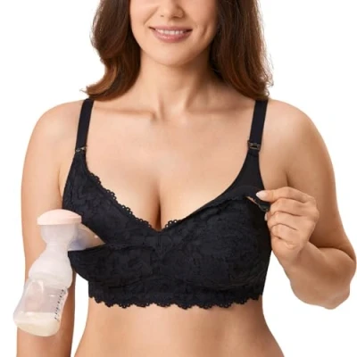 Image of MOMANDA Women&#039;s Pumping Bra Lace Nursing Bras Maternity Breastfeeding Hands Free Breast Pump Black 40DD