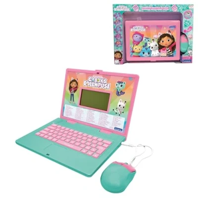 Image of Lexibook, Gabby&#039;s Dollhouse, Bilingual ENGLISH/ITALIAN Educational computer, Toy for children with 124 language, writing, maths, logic, music activities and games, Pink/blue, JC598GDHi5
