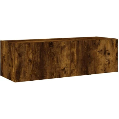 Image of vidaXL TV Wall Cabinet with LED Lights Smoked Oak 100x35x31 cm