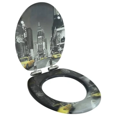 Image of vidaXL Soft Close WC Toilet Seat with Sturdy MDF Lid, Adjustable Chrome Zinc Alloy Hinges, Unique New York Design Easy Cleanup and Installation Grey