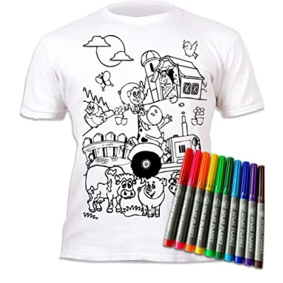Image of Splat Planet Colour in Farm T Shirt with 10 Non Toxic Washable Magic Pens Your Own, and Wash Out (7 8 Years)
