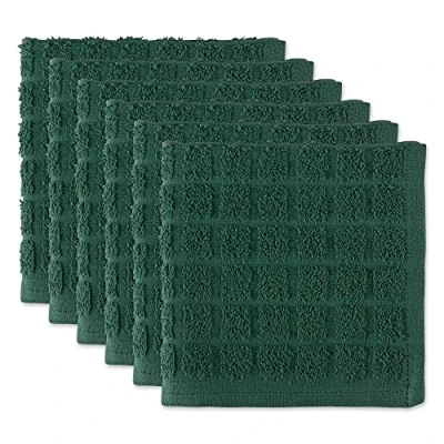 Image of DII Solid Windowpane Dishcloth Set, Cotton Fabric, Dark Green, 12x12