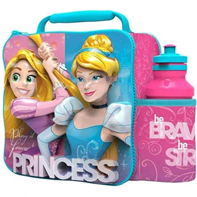 Image of Boyz Toys Disney Princess 3D Thermal Lunch Bag for Kids at School with Sports Bottle Insulated Snack Children Drinks Reusable Tote Cooler Box