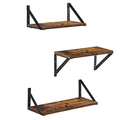 Image of VASAGLE Set of 3 Wall Shelves, Floating for Trinkets, Photo Frames, Spice Bottles, Toiletries, in the Living Room, Bedroom, Kitchen, Bathroom, Rustic Brown and Black LWS442B01