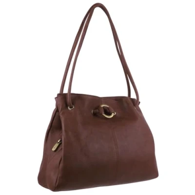 Image of Gigi Ladies Classic Soft Leather Shoulder Handbag Othello Collection MidBrown