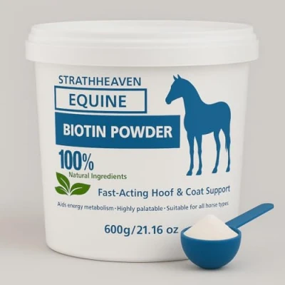 Image of Strathheaven Equine Products Biotin powder horse supplement (600g), White
