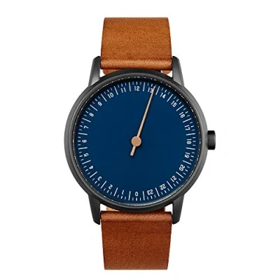 Image of SLOW Round 11 Brown Leather, Anthracite Case, Blue Dial