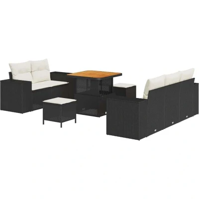 Image of vidaXL 8 Piece Garden Sofa Set with Cushions Black Poly Rattan Acacia